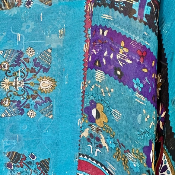 MYNE Ashley Ann Silk Sheer Boho Blouse Floral 3/4 Sleeve Ties at Neck Size 2 - Picture 10 of 13